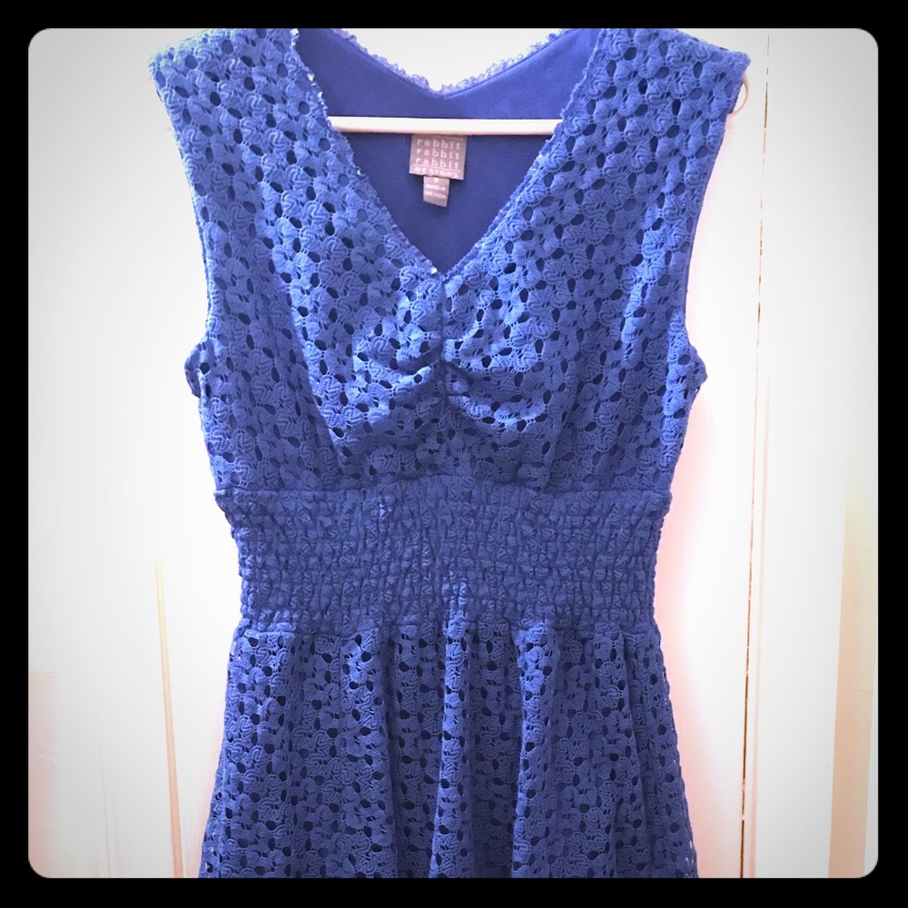 Blue rabbit rabbit rabbit textured lace dress.